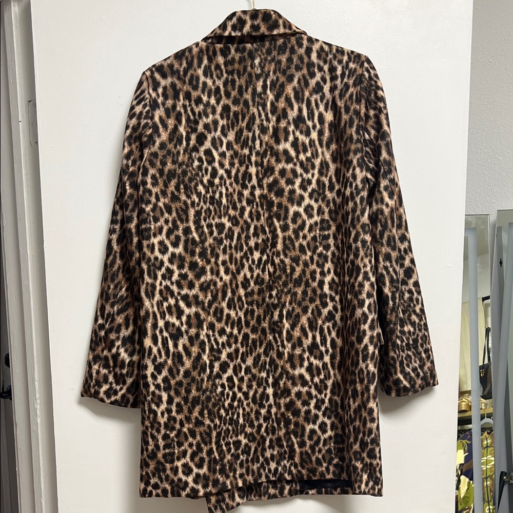 Vintage Leopard Animal Print Soft Double Breasted Long Blazer Coat Large - Picture 4 of 5
